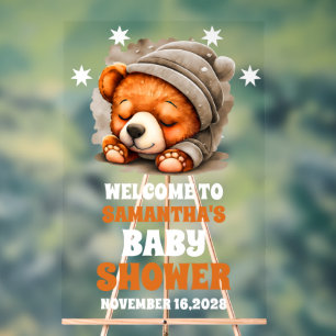 Cute Snuggle Teddy Bear Baby Shower Welcome Acrylic Sign