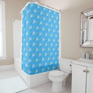 Cute Soap Bars and Bubbles Kids Blue Shower Curtai
