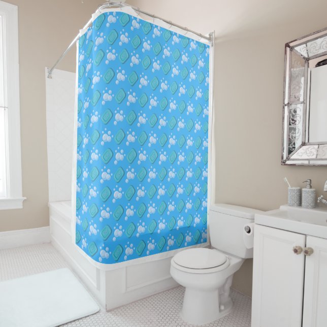 Cute Soap Bars and Bubbles Kids Blue Shower Curtai (In Situ)
