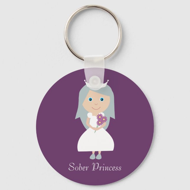 Cute Sober Princess Cartoon Character Purple Keychain (Front)
