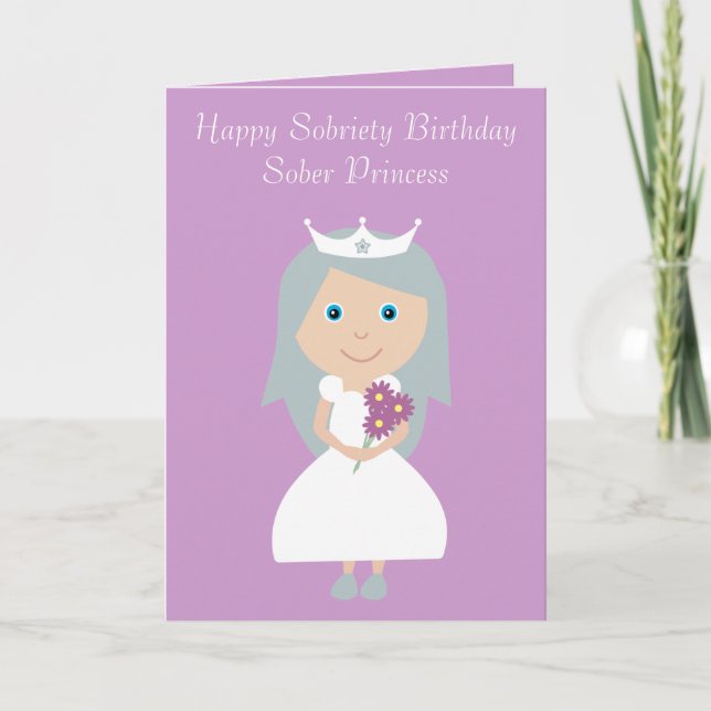 Cute Sober Princess Lilac Sobriety Carte d'anniver (Devant)