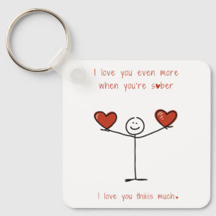 Cute Sober Stickman Figure Sobriety Valentines Day Keychain
