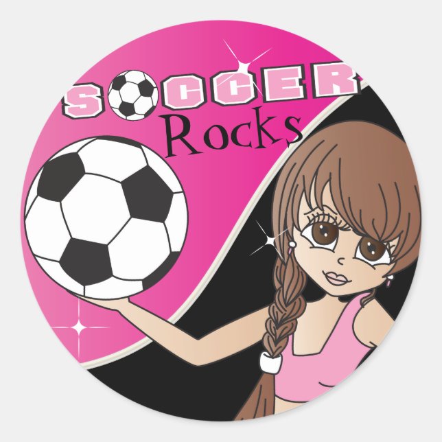 Cute Soccer Ball Girl Player - Pink Classic Round Sticker (Front)