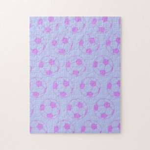Cute Soccer Ball Pattern in Purple and Blue Jigsaw Puzzle