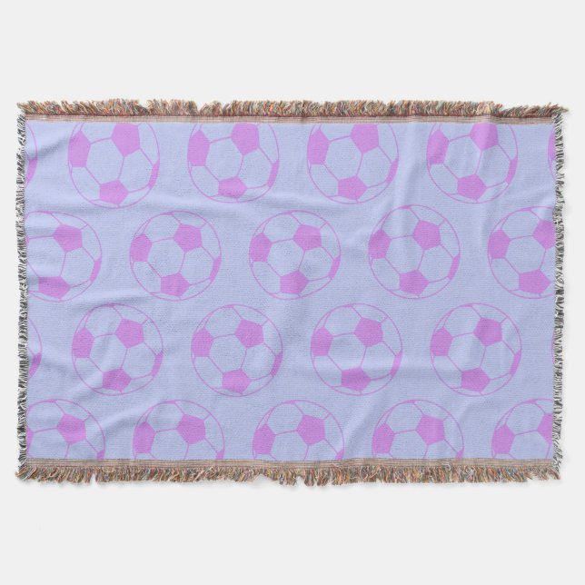 Cute Soccer Ball Pattern in Purple and Blue Throw Blanket (Front)