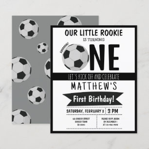 Cute Soccer Ball Ribbon Budget 1st Birthday Invite