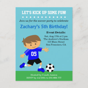 Cute Soccer Boy, Football Themed Birthday Party Invitation