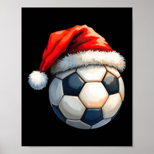 Cute Soccer Byll Christmas Santa Hat Funny Holiday Poster
