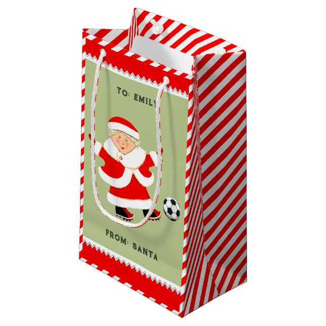 Cute Soccer Christmas Small Gift Bag (Front Angled)