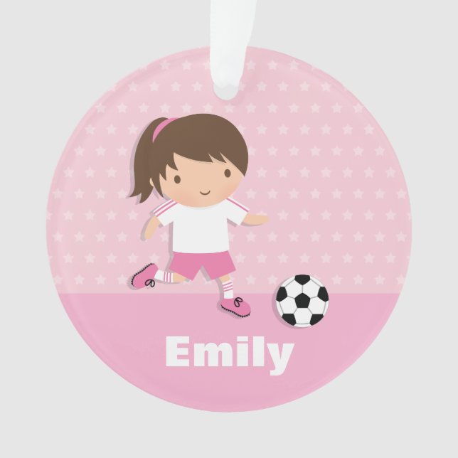 Cute Soccer Girl Pink Personalized Ornament (Front)