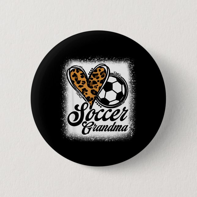 Cute Soccer Grandma Leopard Heart 2 Inch Round Button (Front)