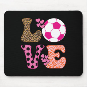 Cute Soccer Love With Hearts And Leopard Print Soc Mouse Pad