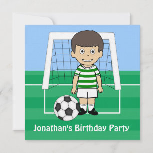Cute Soccer Player Green White hoops invitations