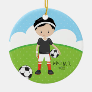 Cute Soccer Player Personalized Dated Christmas Ceramic Ornament