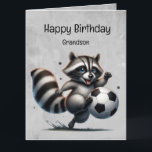 Cute Soccer Player Raccoon Grandson Birthday Card<br><div class="desc">Cute Soccer Player Raccoon Fun Animal Nature Art.  Great birthday gift Wishing you Grandson a gnarly birthday</div>