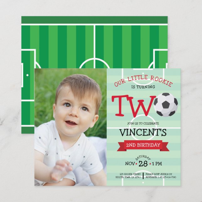 Cute Soccer Ribbon Budget Photo 2nd Birthday (Front/Back)
