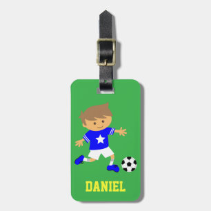 Cute Soccer Star Boy, Football Theme Luggage Tag