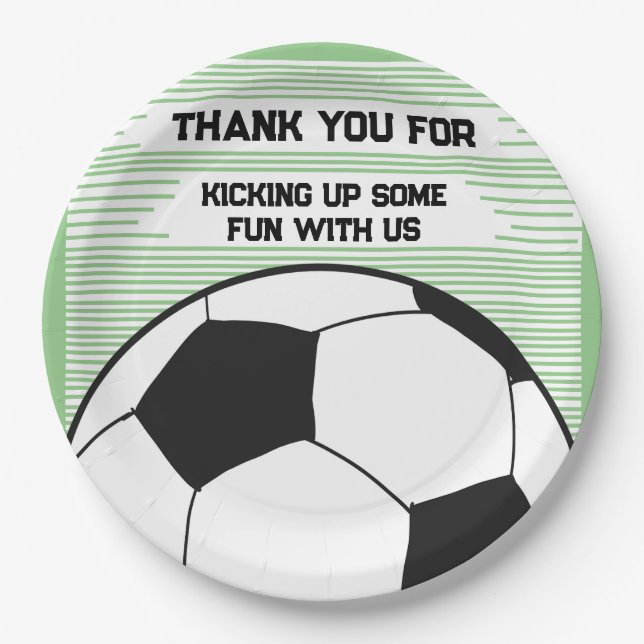 Cute Soccer Theme Thank you Birthday Party Paper Plate (Front)