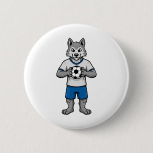 Cute Soccer Wolf Footll Player Animal Sports  2 Inch Round Button