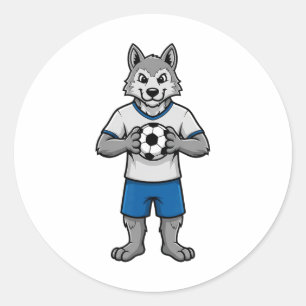 Cute Soccer Wolf Footll Player Animal Sports  Classic Round Sticker