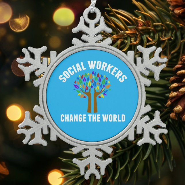Cute Social Work Quote Snowflake Pewter Christmas Ornament (Creator Uploaded)