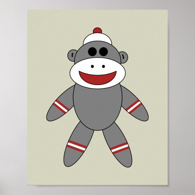 Cute Sock Monkey on Tan Nursery Poster (Front)