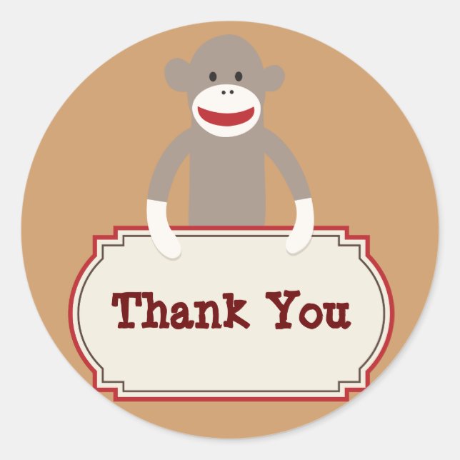 Cute Sock Monkey Thank You Stickers (Front)