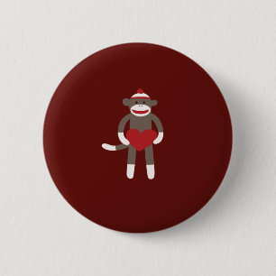 Cute Sock Monkey with Hat Holding Heart 2 Inch Round Button