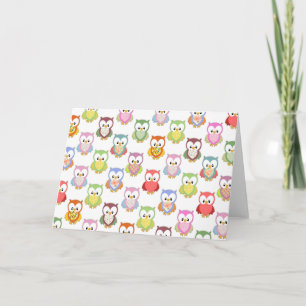 Cute soft colourful owls different chest patterns card
