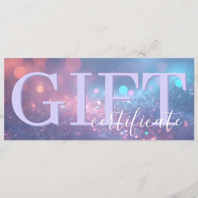 Cute Soft Glitter Pastel Purple Gift Certificate Save The Date (Front)