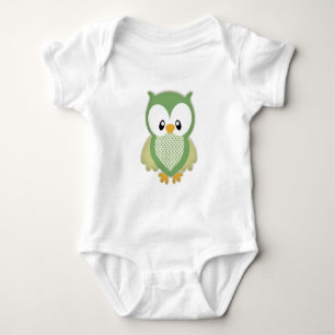 Cute soft gree cream and yellow owl baby bodysuit
