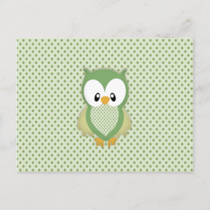Cute soft gree cream and yellow owl postcard