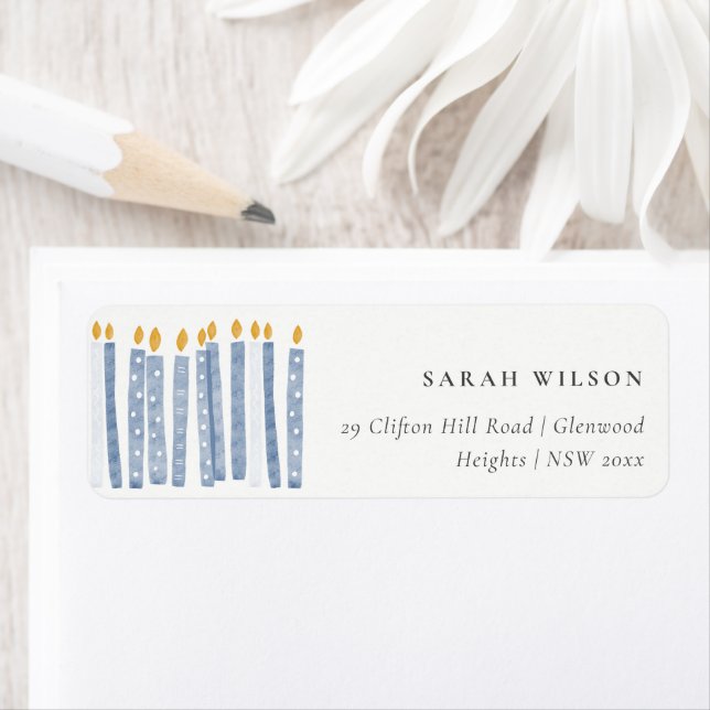 Cute Soft Pastel Blue Watercolor Bougies Adresse (En situation)