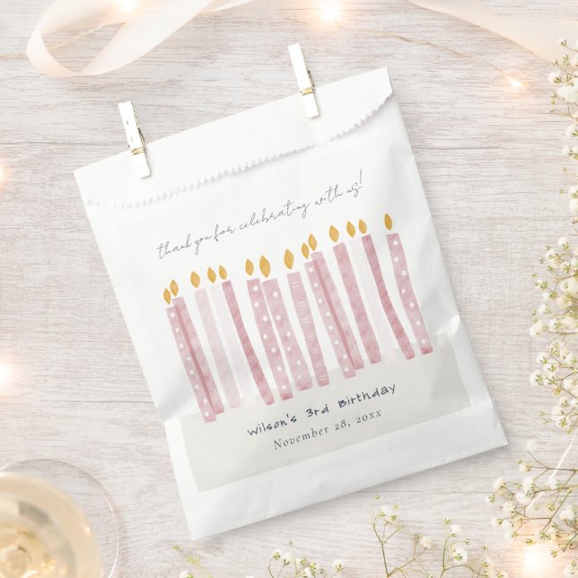 Cute Soft Pastel Pink Watercolor Birthday Candles Favour Bag (Clipped)