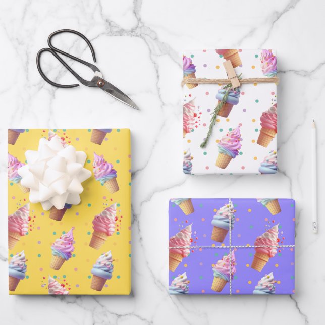 Cute soft serve ice cream party design wrapping paper sheet (Front)