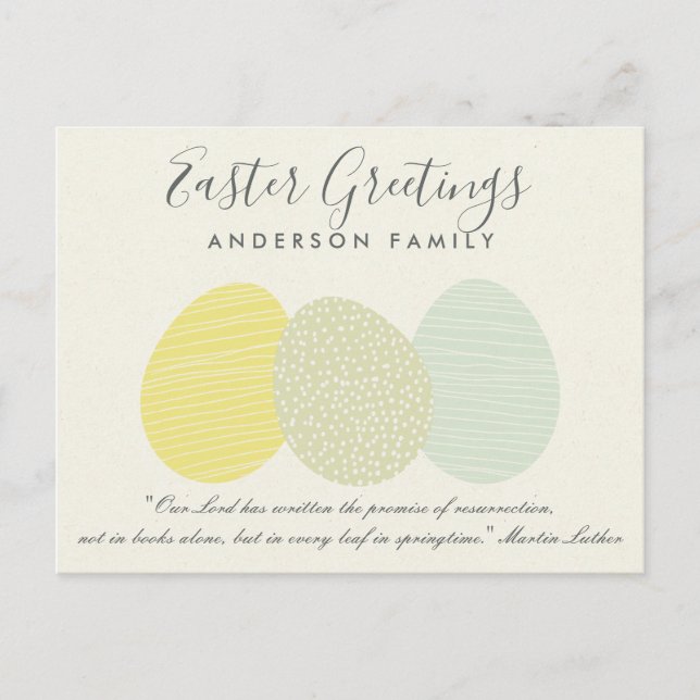CUTE SOFT SUBTLE PASTEL EASTER EGGS PERSONALIZED HOLIDAY POSTCARD (Front)