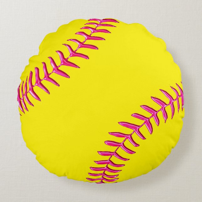 Cute Softball Bedroom Decor Round Softball Pillows (Front)