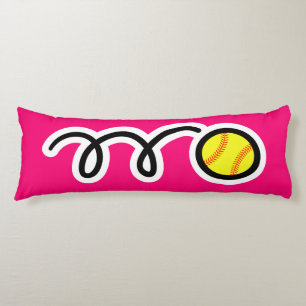 Cute softball cartoon custom name kid's bedroom body pillow