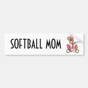 Cute Softball Mom -  Girl Teddy Bear Pink Bumper Sticker