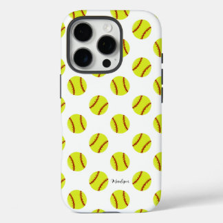 Cute Softball Pattern Personalized Name iPhone 16 Pro Case