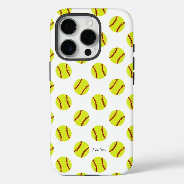 Cute Softball Pattern Personalized Name Case-Mate iPhone Case (Back)