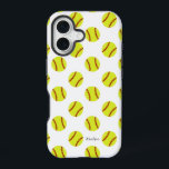 Cute Softball Pattern Personalized Name iPhone 16 Case<br><div class="desc">A cute softball pattern personalized name iPhone case, featuring a modern calligraphy script font. The font style and colour can be changed using the online template tools.</div>