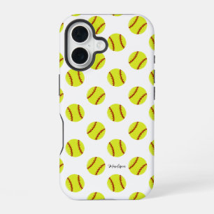 Cute Softball Pattern Personalized Name iPhone 16 Case