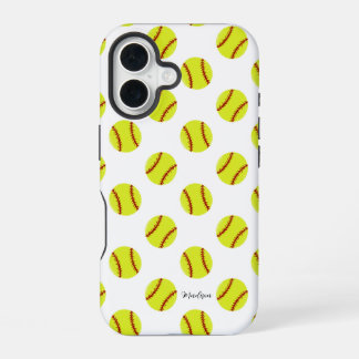 Cute Softball Pattern Personalized Name iPhone 16 Case