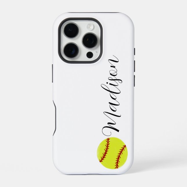 Cute Softball Personalized Name iPhone Case (Back)