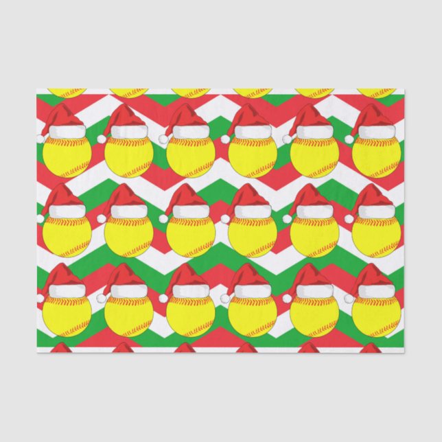 Cute Softball Santa Hat Christmas Tissue Paper (Front)