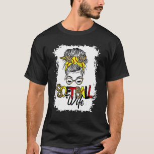 Cute Softball Wife Life With Leopard Messy Bun Mot T-Shirt