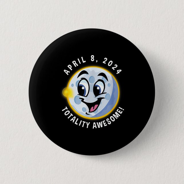 Cute Solar Eclipse April 8 Smiling 2 Inch Round Button (Front)