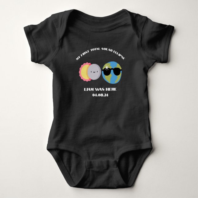 Cute Solar Eclipse Custom Name & Date Baby Bodysuit (Front)