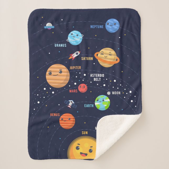 Cute Solar System Design Sherpa Blanket (Front)